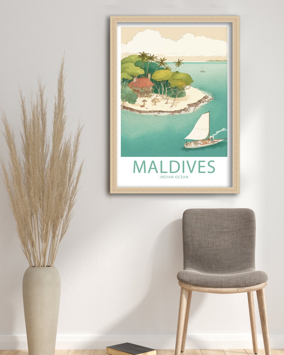 Maldives Indian Ocean Island Aerial Sailboat Beach House Escape Poster - Image 5