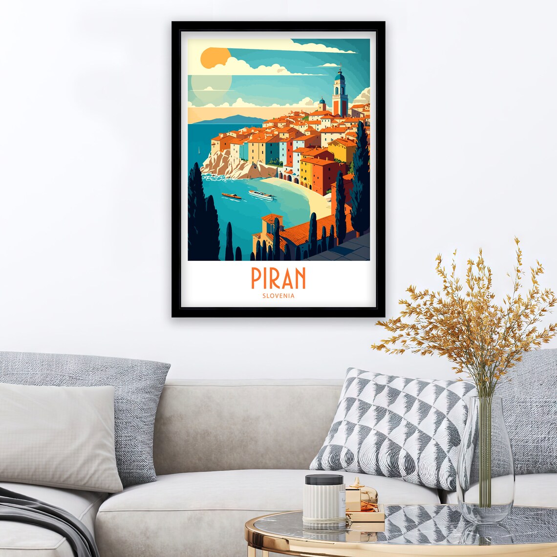 Piran Slovenia Adriatic Old Town Seaside Belfry Colorful Art Poster - Image 4