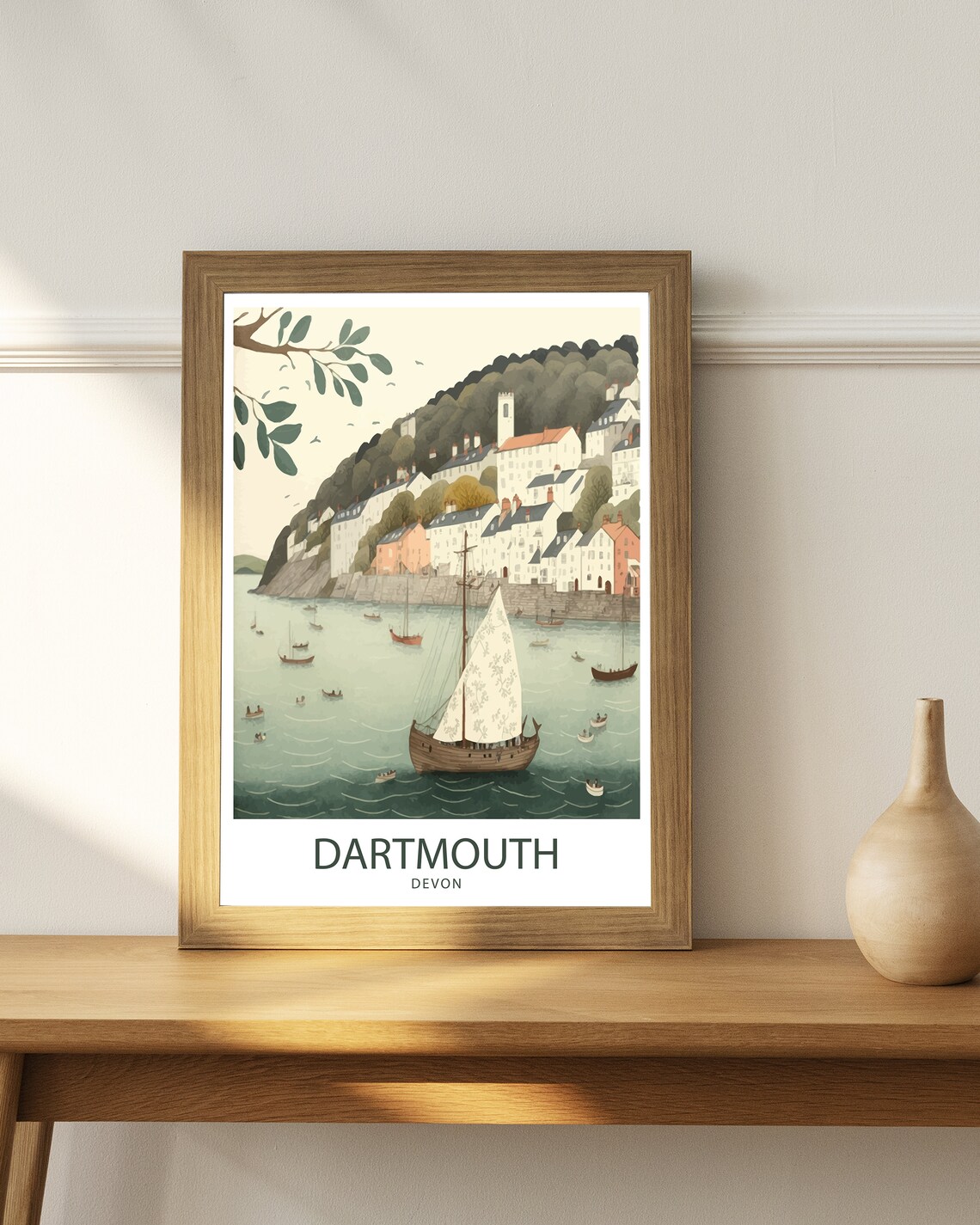 Dartmouth Devon Harbour Tall Ship Waterfront Vintage Travel Poster - Image 3