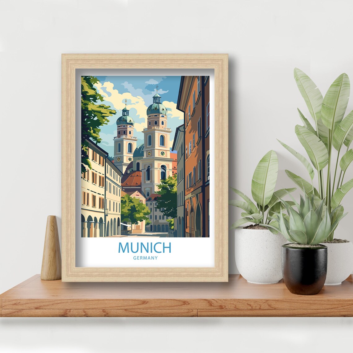 Munich Germany Historic Old Town Street with Church Domes Poster