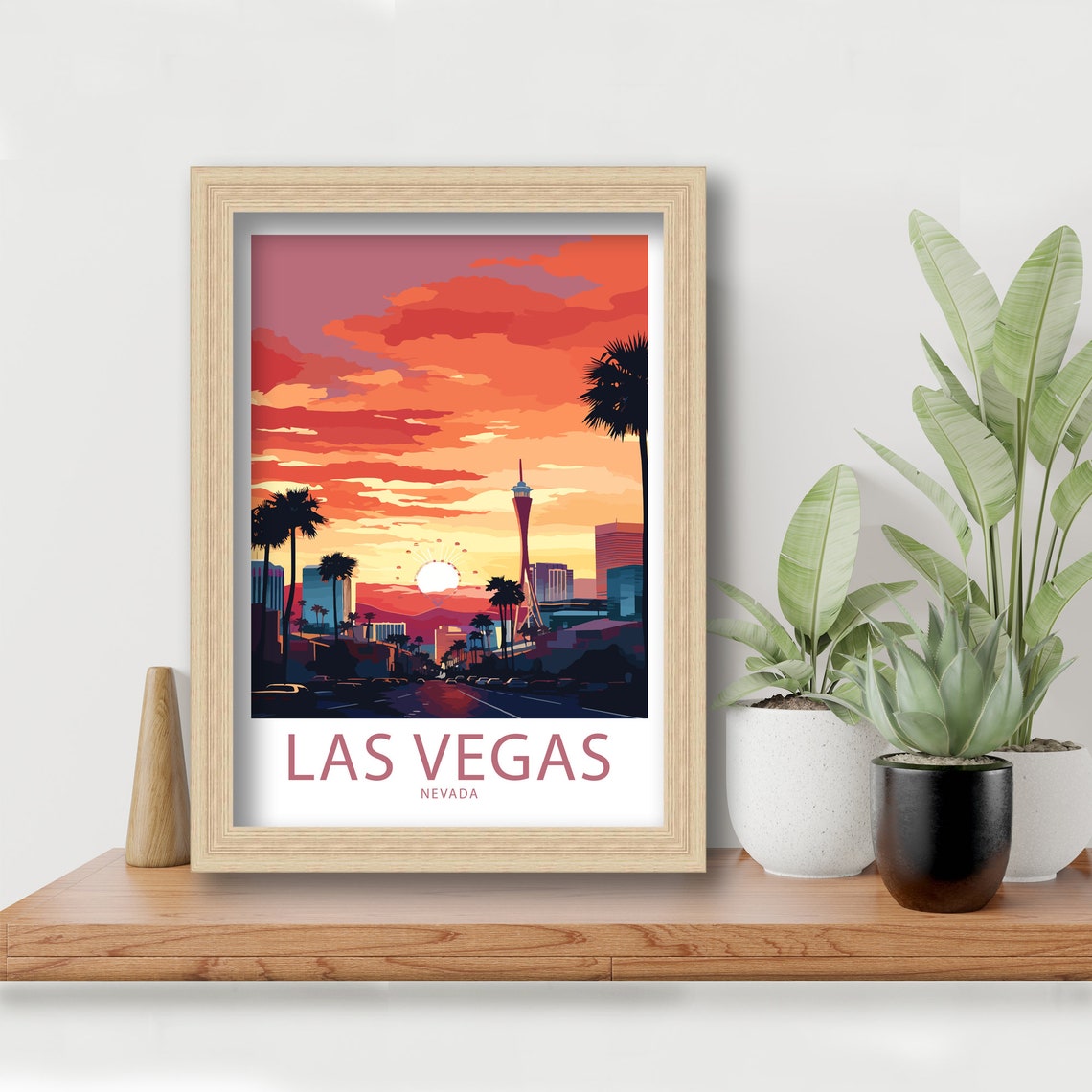 Las Vegas Nevada Sunset Skyline STRAT Tower Palm Trees Art Poster - Image 6
