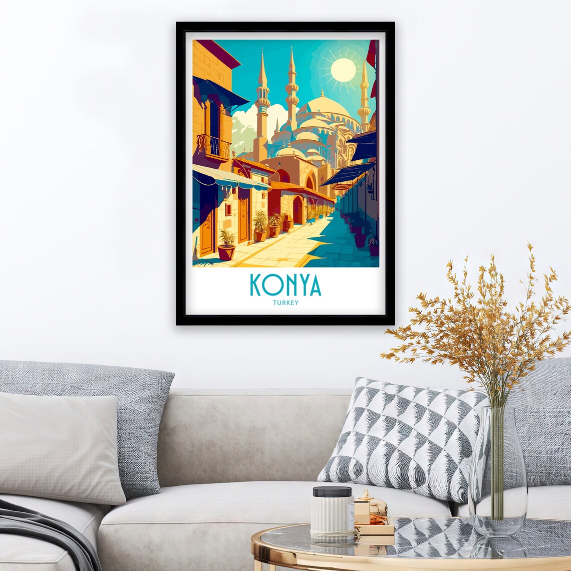 Konya Turkey Grand Mosque Street Scene Vintage Travel Poster - Image 3