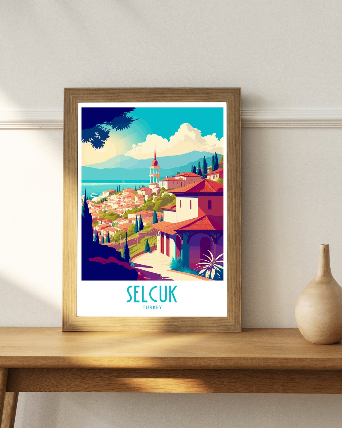 Selcuk Turkey Hillside Old Town Red Roofs Vintage Travel Poster - Image 4
