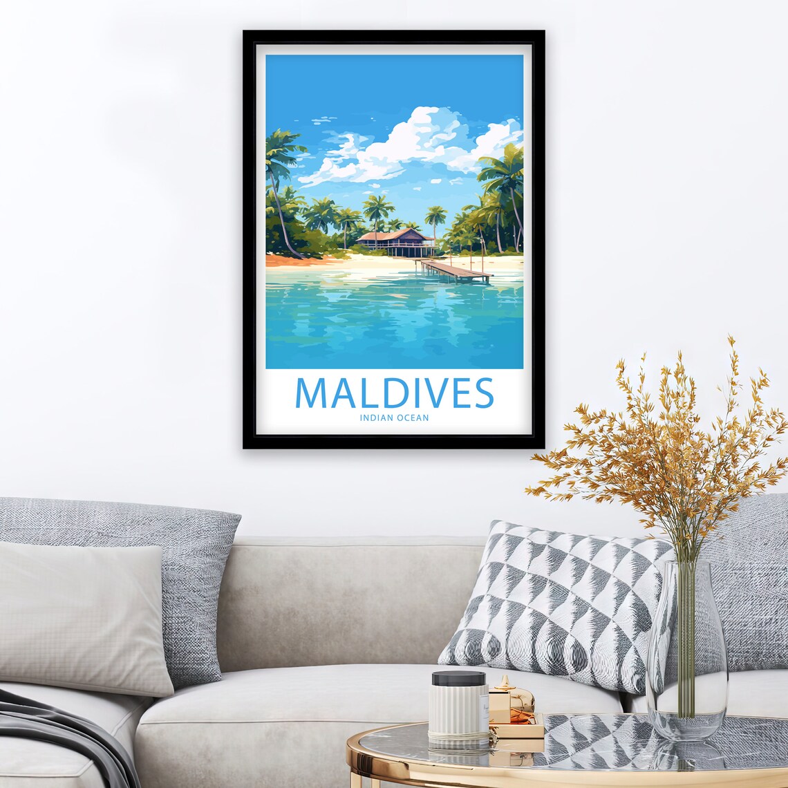 Maldives Indian Ocean Beach House Wooden Jetty Turquoise Water Poster - Image 3