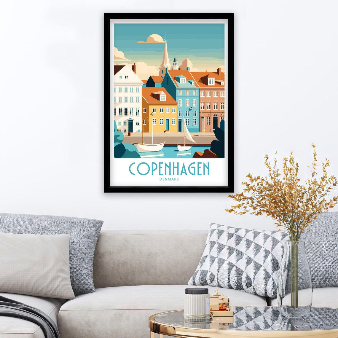 Copenhagen Denmark Pastel Harbor Houses Sailboats Retro Poster - Image 3
