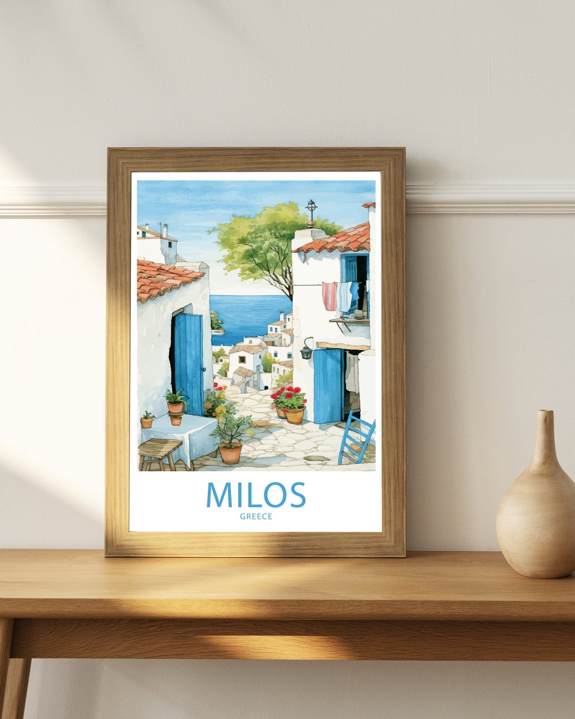 Milos Greece Whitewashed Seaside Alley Blue Doors Travel Poster - Image 4