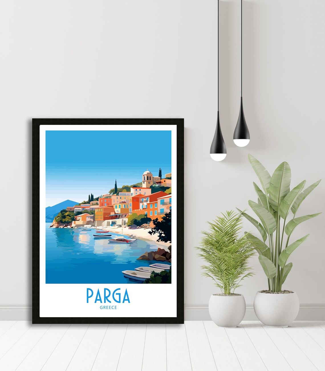 Parga Greece Hillside Harbor Town Boats Blue Bay Travel Art Poster - Image 4