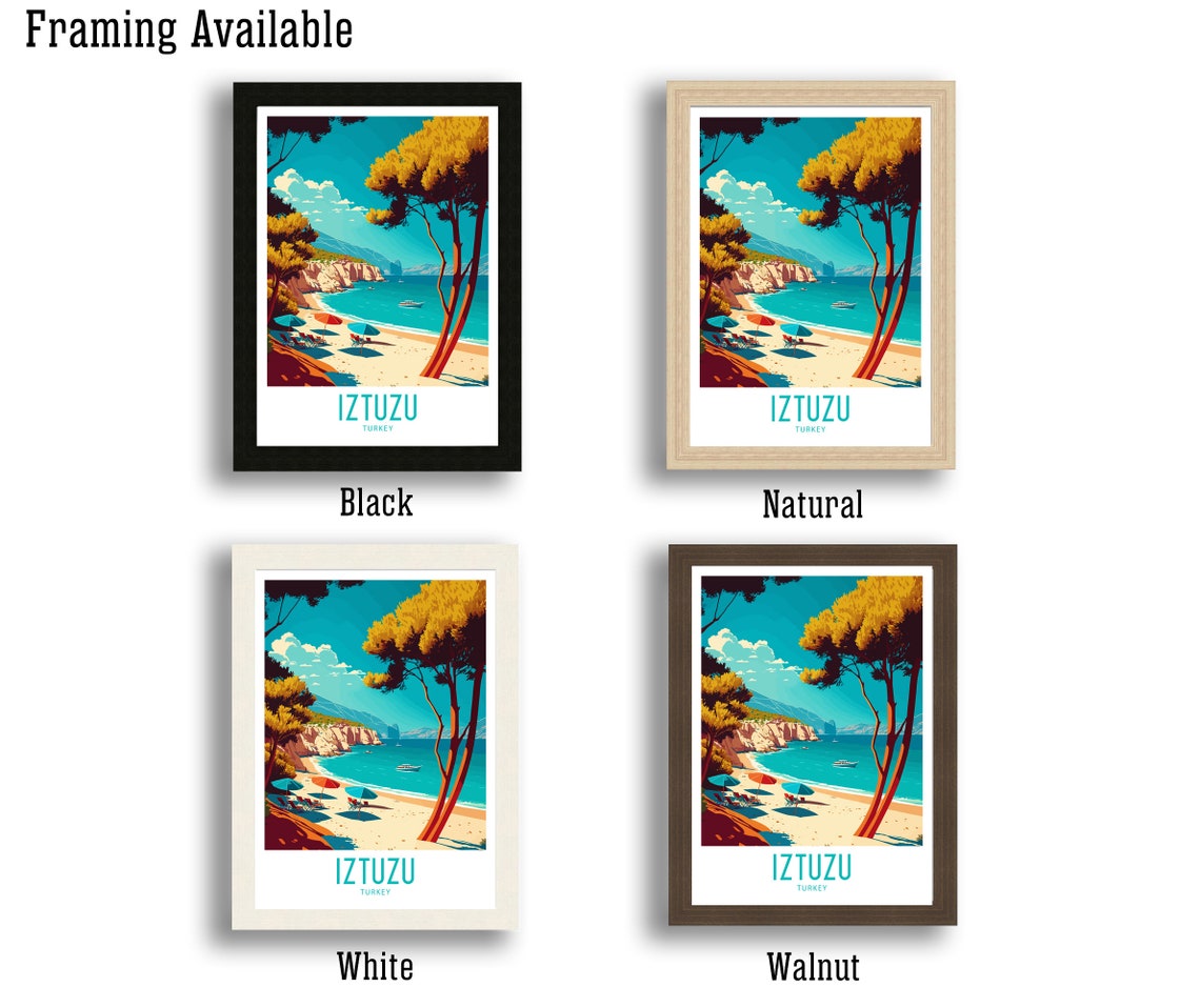 Iztuzu Turkey Quiet Pine Framed Sandy Beach Vintage Travel Poster - Image 3