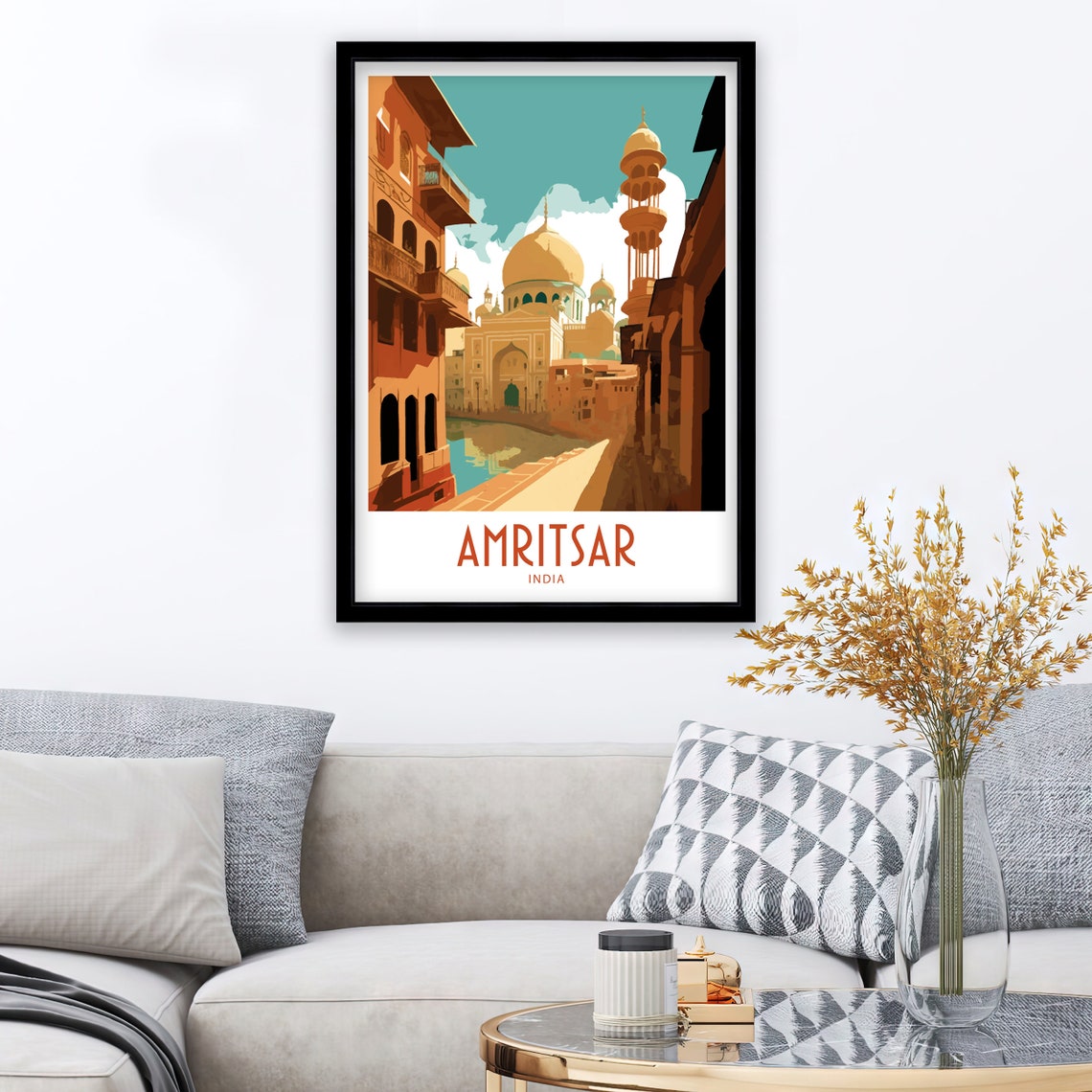 Amritsar India Golden Dome Temple Canal Street Old City Art Poster - Image 3