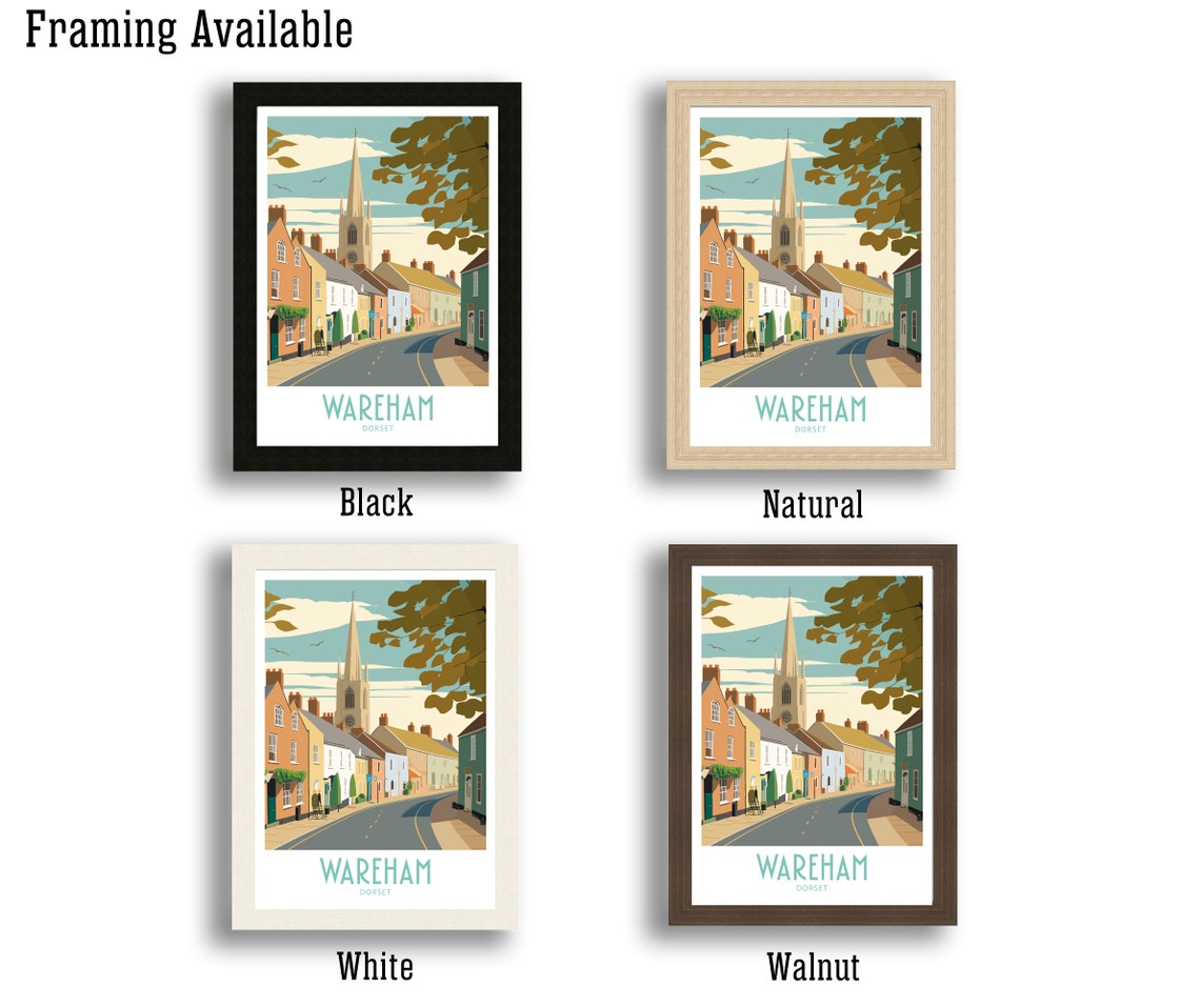 Wareham Dorset Historic High Street Church Spire Retro Art Poster - Image 2