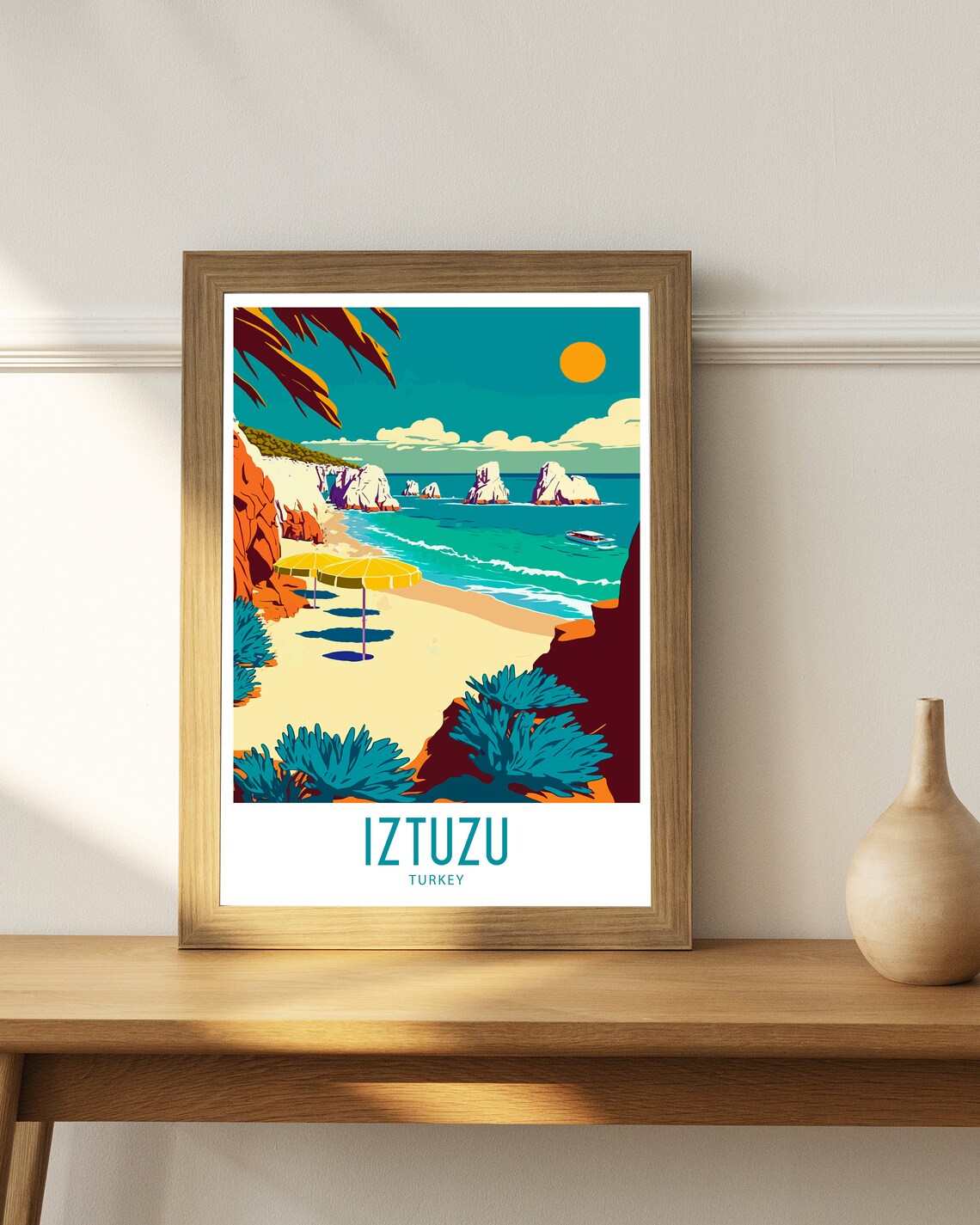 Iztuzu Turkey Sandy Beach Umbrellas Cove Vintage Travel Poster - Image 4
