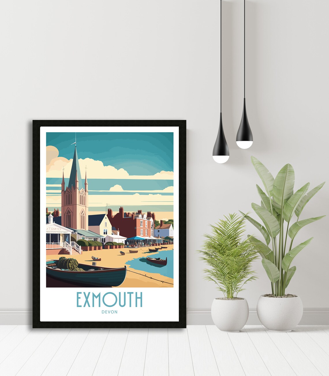 Exmouth Devon Beach Boats Church Spire Vintage Travel Poster - Image 5