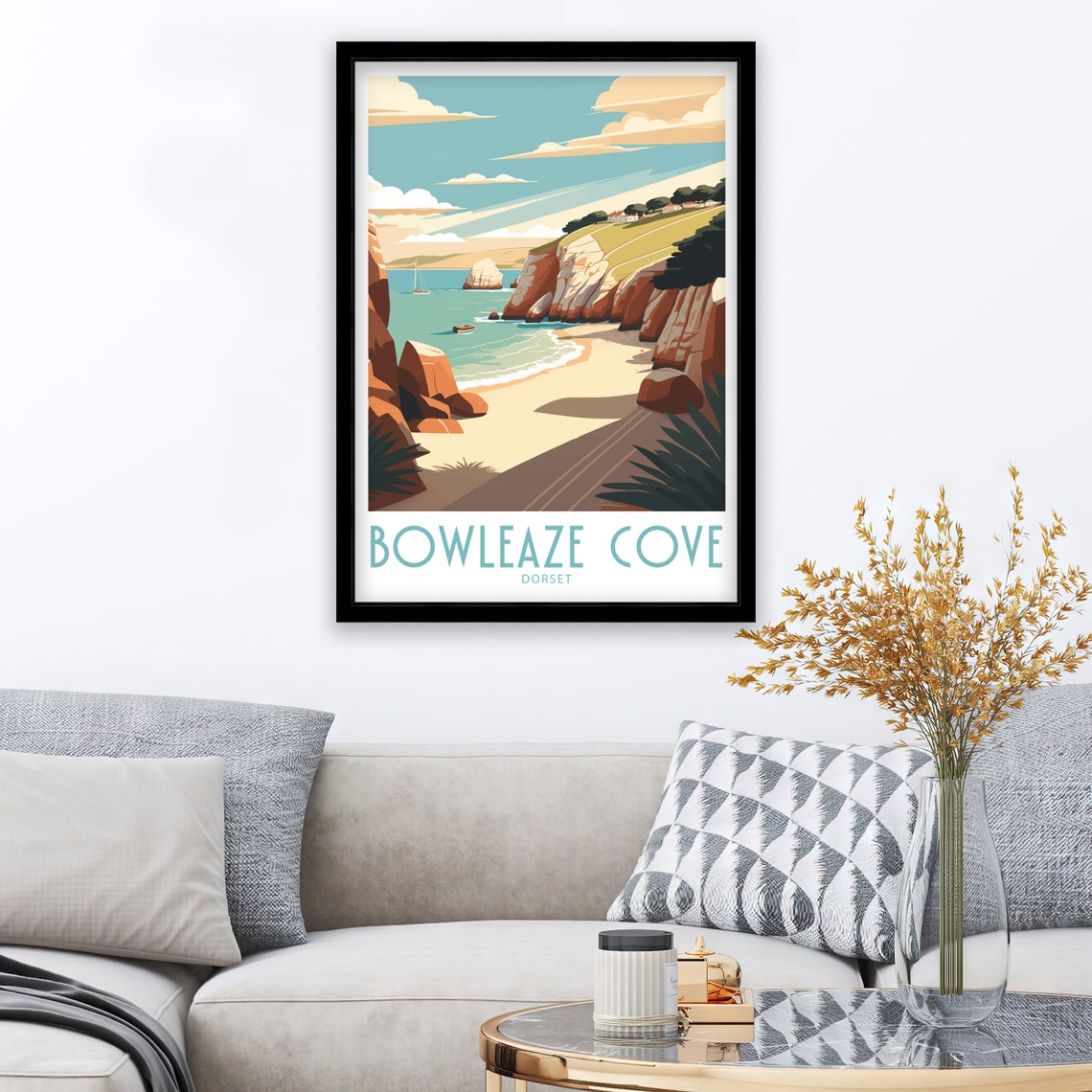 Bowleaze Cove Dorset Golden Rocky Beach Vintage Travel Poster - Image 3