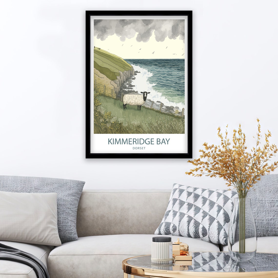 Kimmeridge Bay Dorset Sheep Cliff Waves Watercolor Art Poster - Image 2