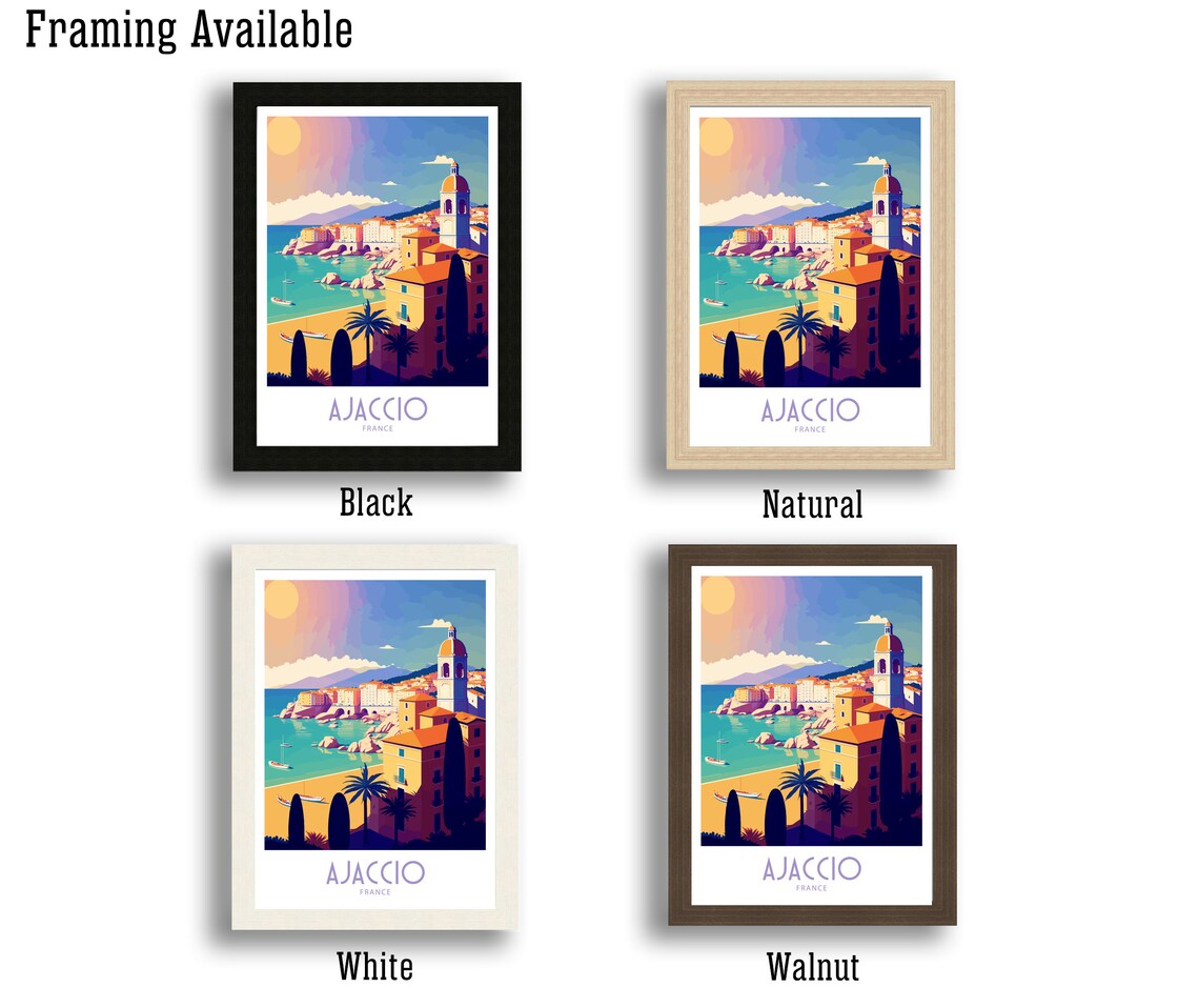 Ajaccio France Sunset Waterfront Church Tower Palms Art Poster - Image 2