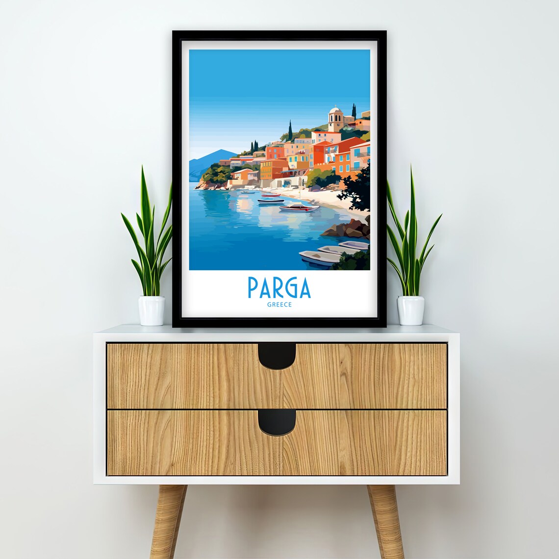 Parga Greece Hillside Harbor Town Boats Blue Bay Travel Art Poster - Image 6