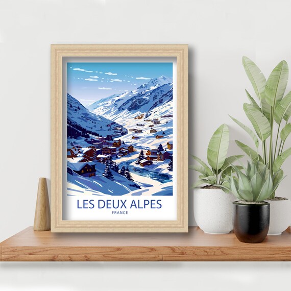 Les Deux Alpes France Ski Village in Snowy Mountain Valley Poster