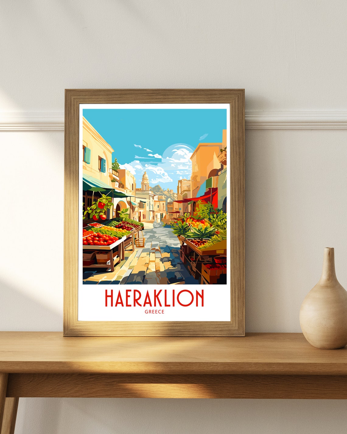 Haeraklion Greece Bustling Market Street Vintage Travel Poster - Image 4