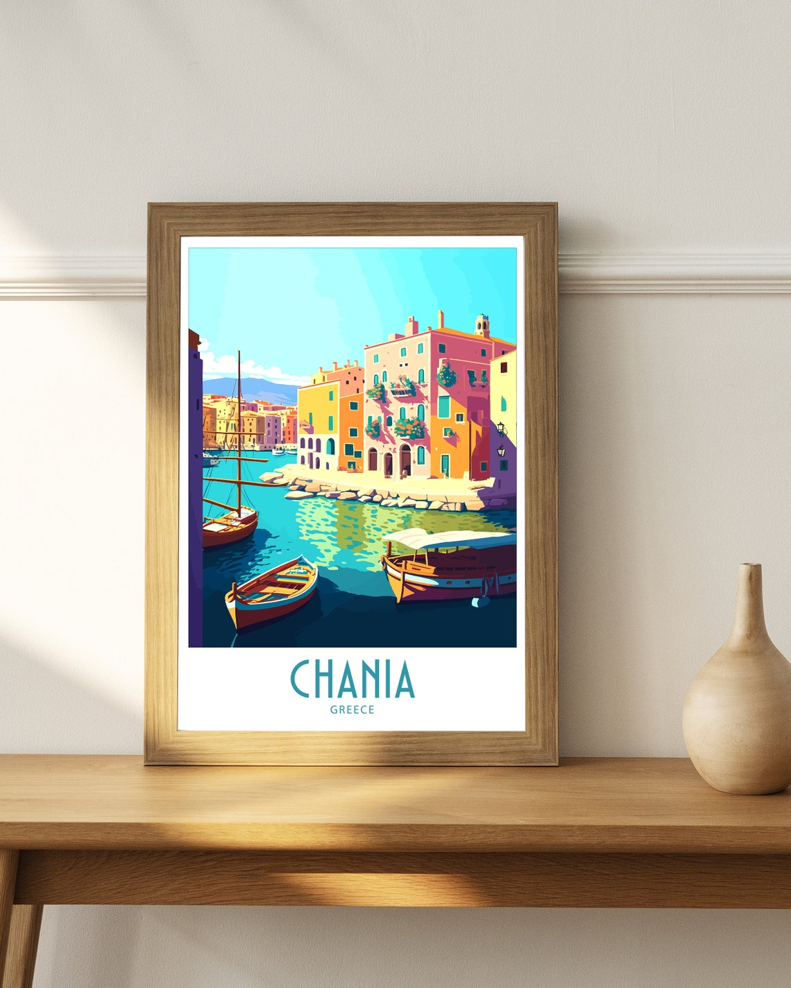 Chania Greece Old Harbour Colourful Waterfront Boats Travel Poster - Image 4