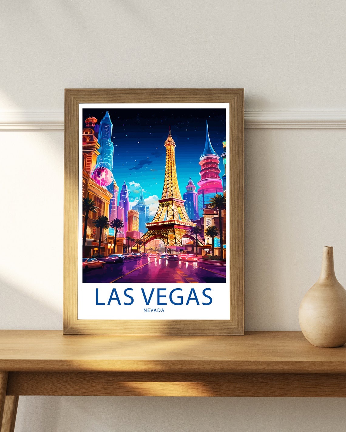 Las Vegas Nevada Eiffel Tower Neon Boulevard Nightlife Art Poster - Image 3