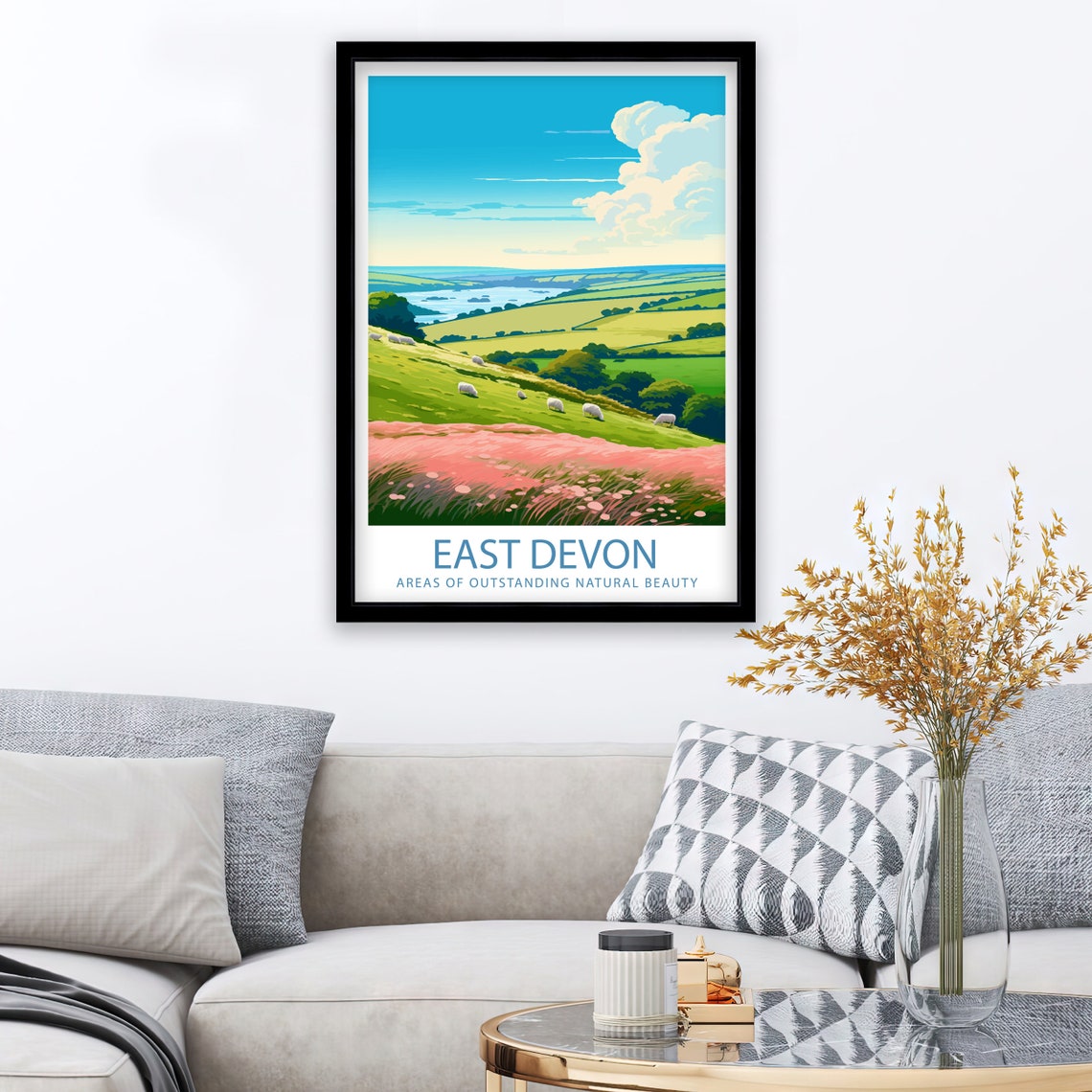 East Devon Countryside Sheep Pastures Wildflower Hillside Art Poster - Image 2