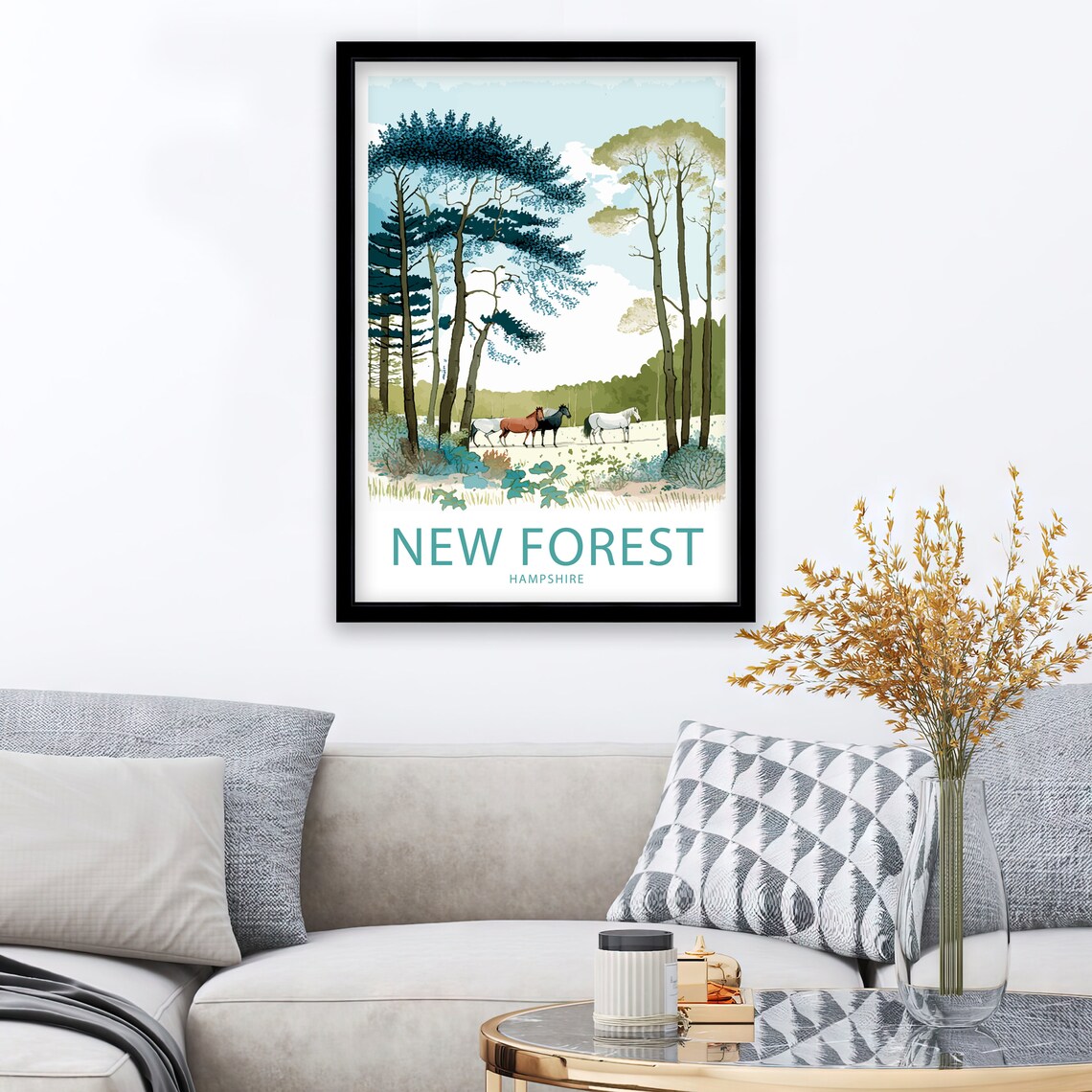 New Forest Hampshire Wild Horses Tall Pines Vintage Style Poster - Image 3