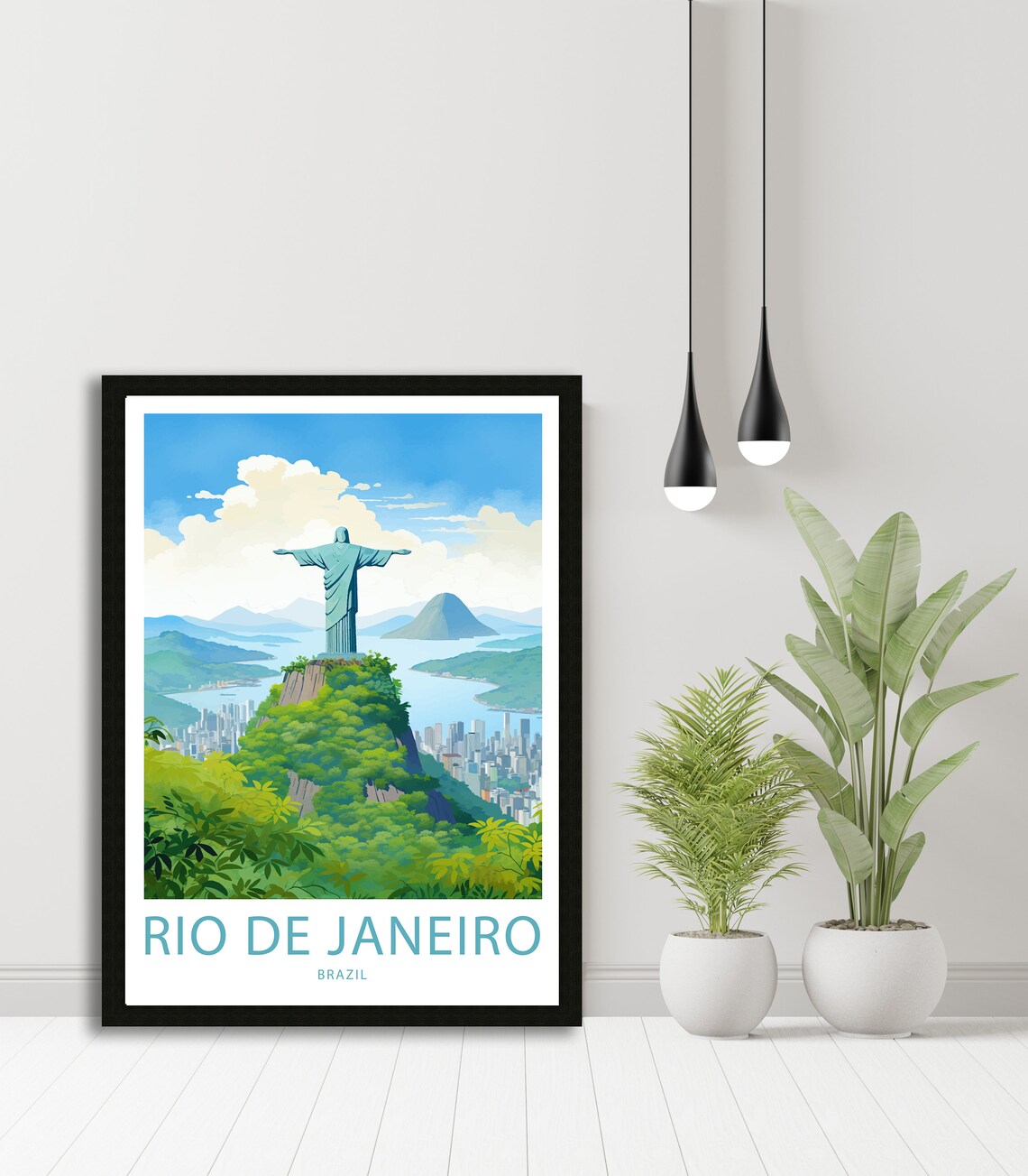 Rio de Janeiro Brazil Christ Over City Bay Illustrated Travel Poster - Image 4