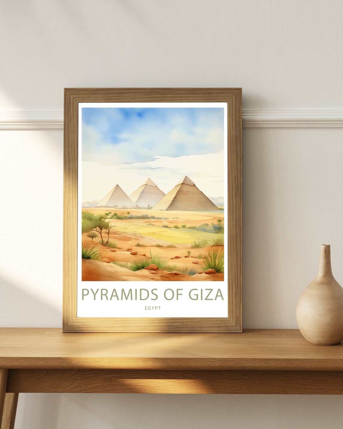 Pyramids of Giza Egypt Desert Watercolor Illustrated Travel Poster - Image 3