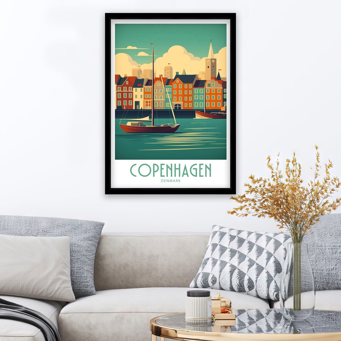 Copenhagen Denmark Colorful Nyhavn Harbor Retro Travel Poster - Image 3