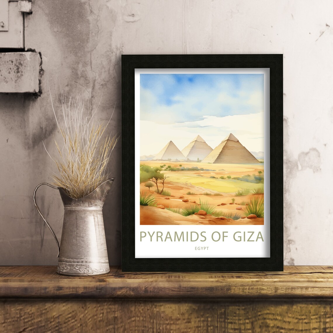 Pyramids of Giza Egypt Desert Watercolor Illustrated Travel Poster - Image 6