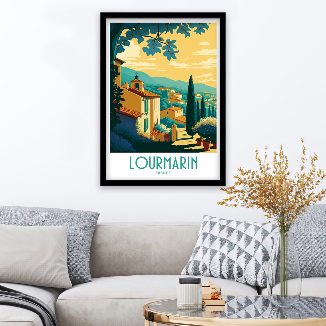 Lourmarin France Hillside Village Church Cypress Trees Travel Poster - Image 4