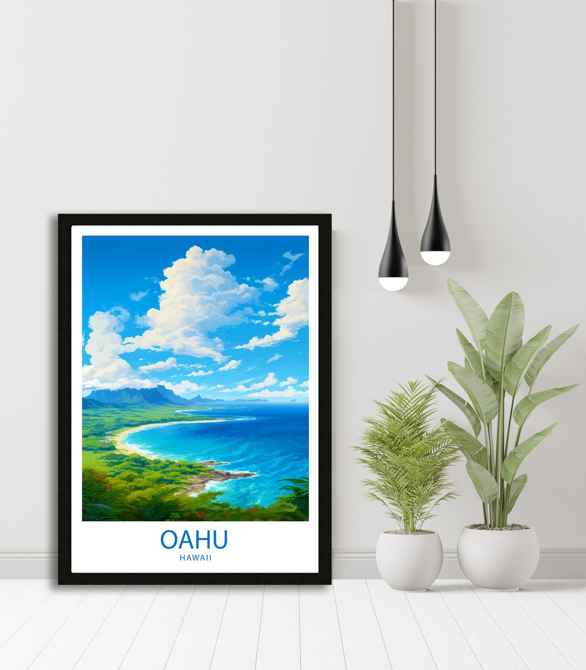 Oahu Hawaii Turquoise Bay Lush Green Hillside Coastline Art Poster - Image 4