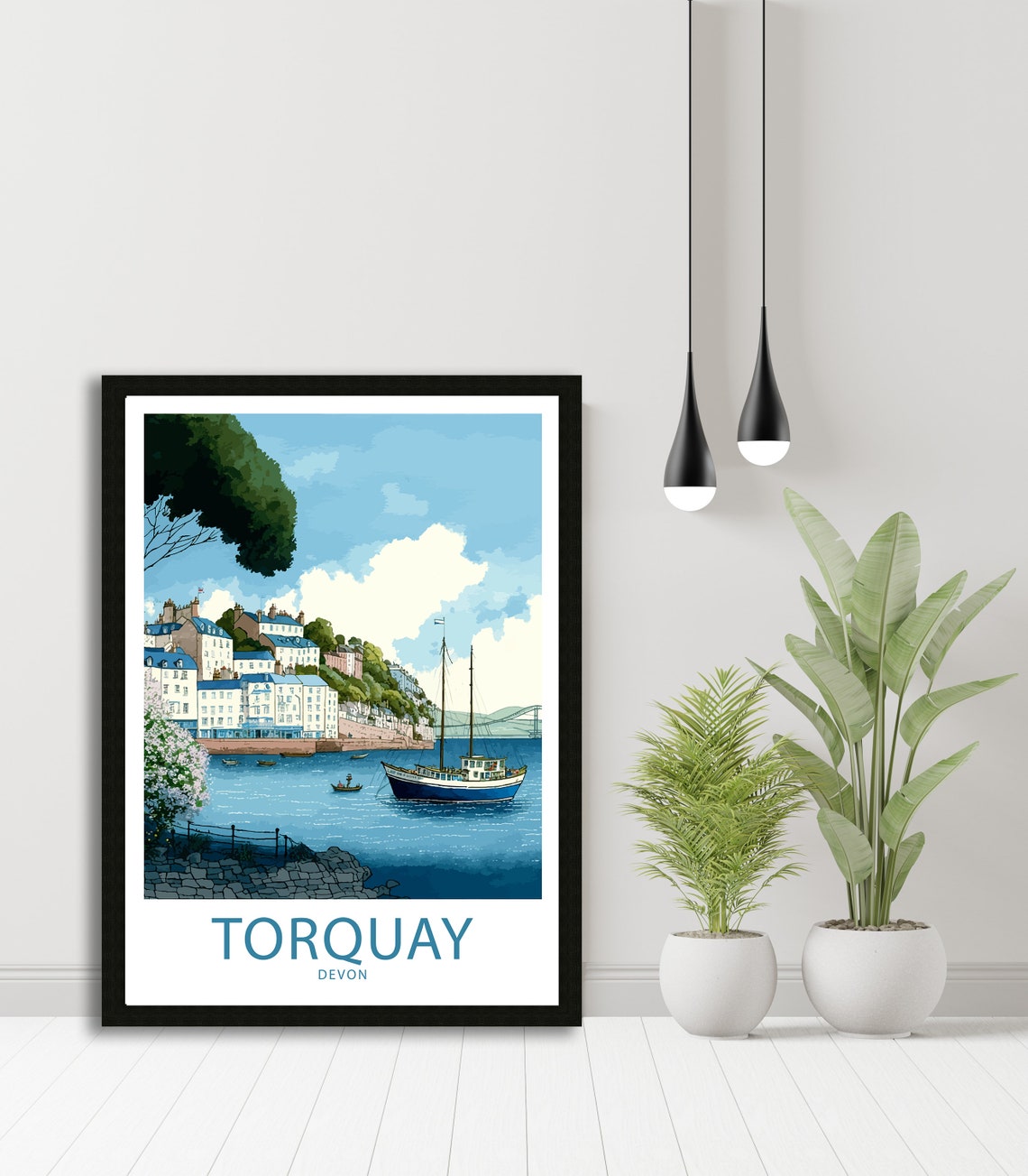 Torquay Devon Harbor Boats Seaside Cliffs Colorful Coast Poster - Image 5