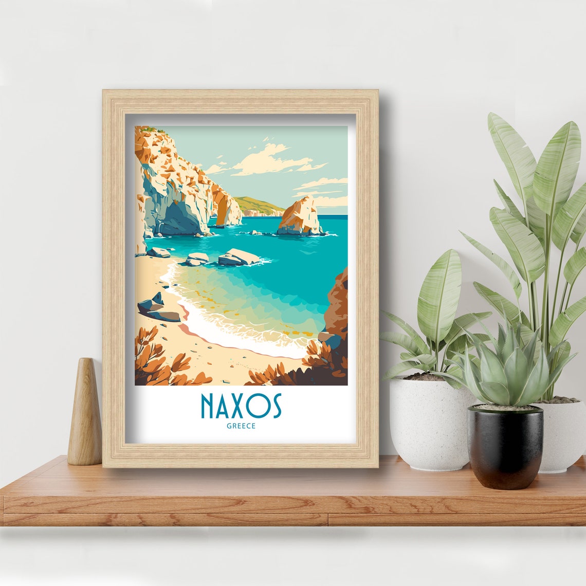 Naxos Greece Hidden Beach Cliffs Sea Stack Retro Travel Poster - Image 6