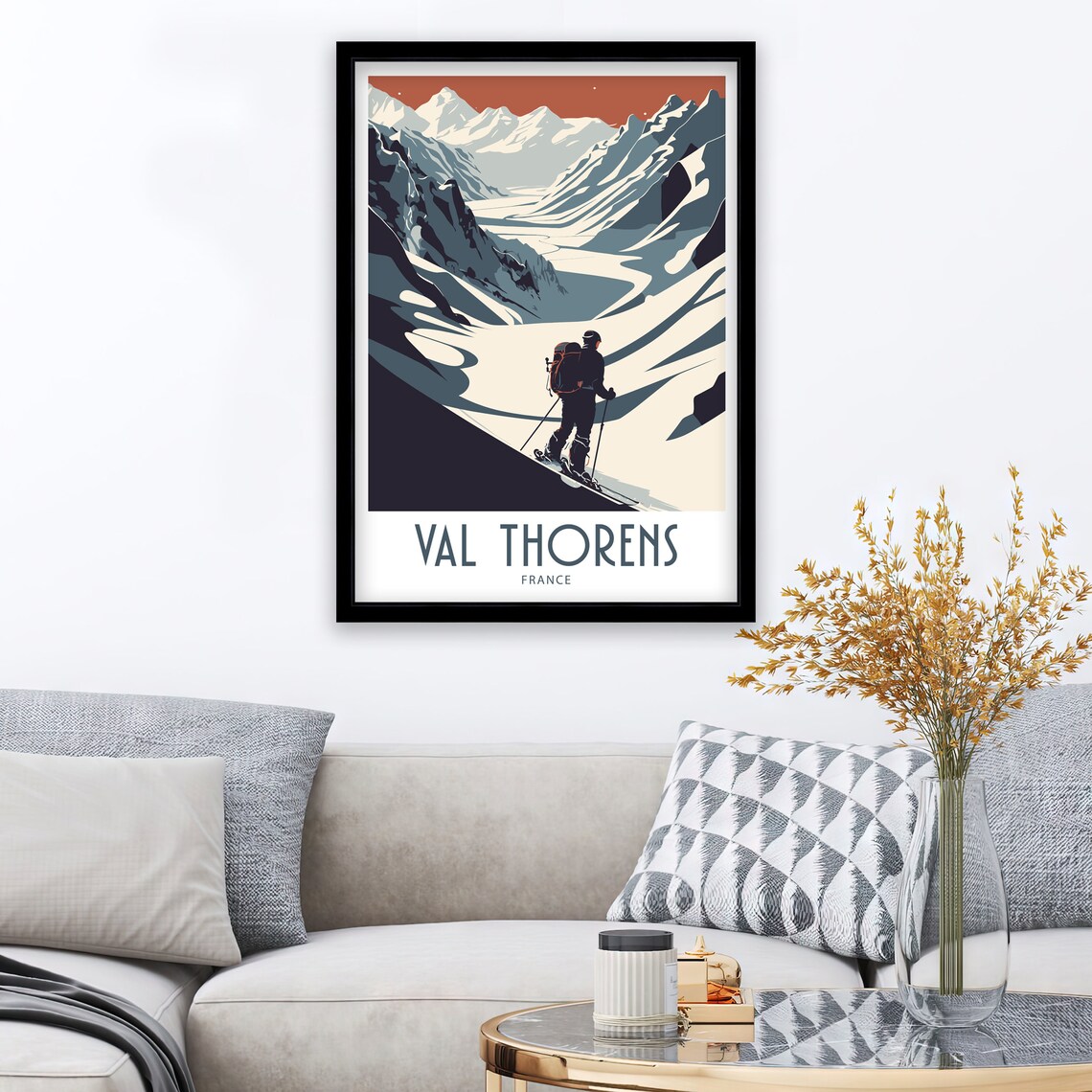 Val Thorens France Backcountry Skier Alpine Ascent Travel Poster - Image 2