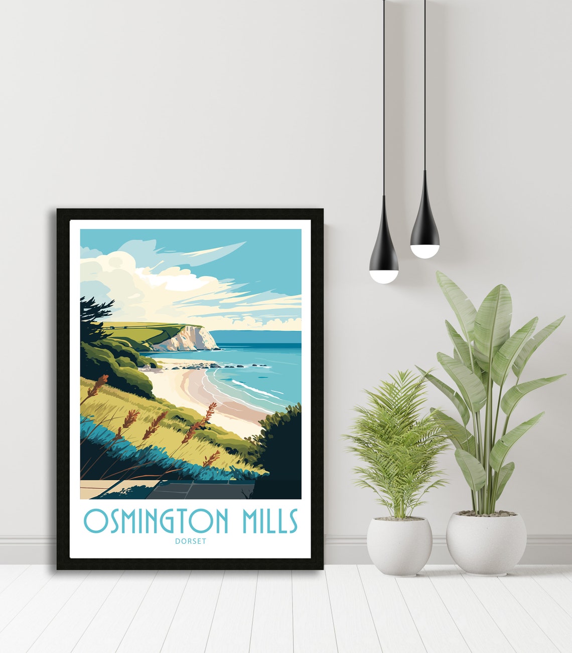 Osmington Mills Dorset Sandy Beach Dunes Grass Cliffs Art Poster - Image 5