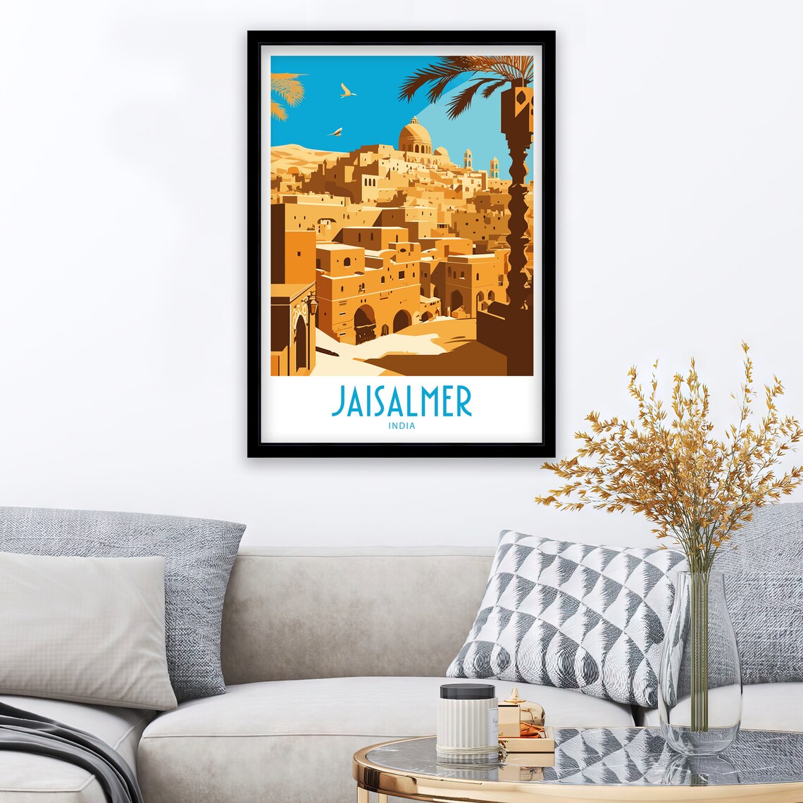 Jaisalmer India Golden Fort Desert City Palm Trees Vintage Poster - Image 3
