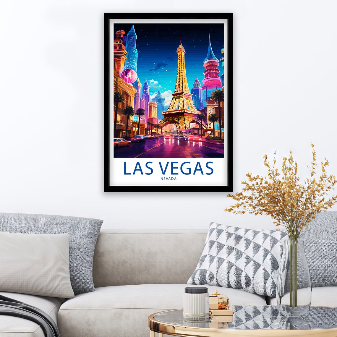 Las Vegas Nevada Eiffel Tower Neon Boulevard Nightlife Art Poster - Image 2