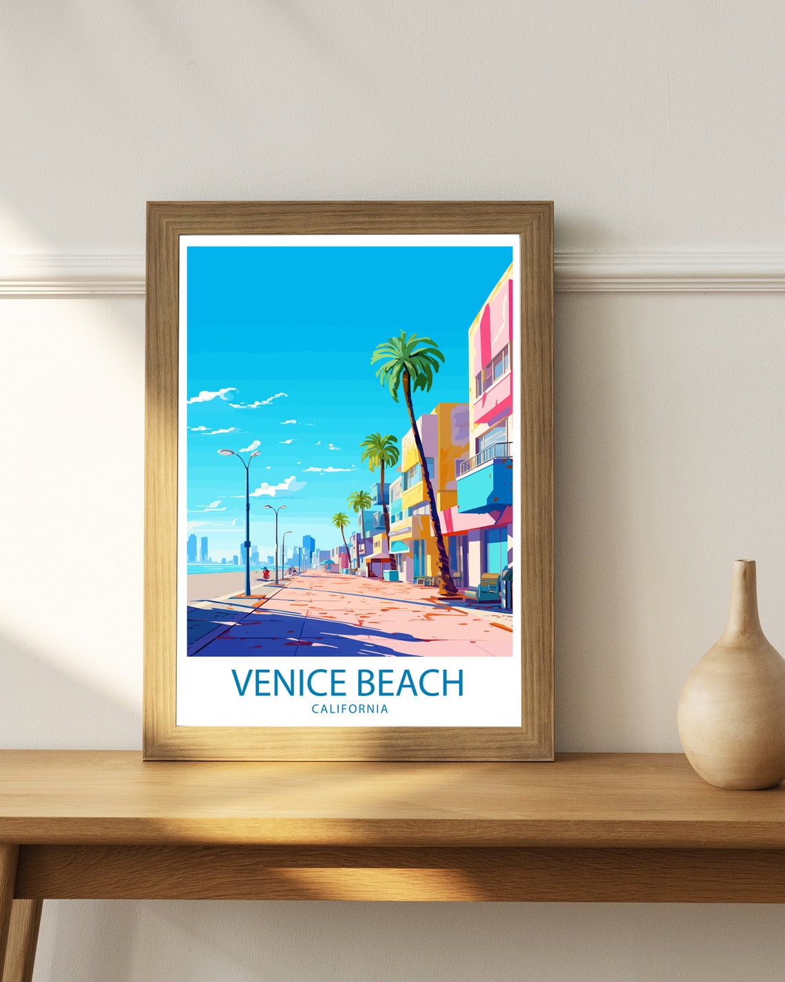 Venice Beach California Colorful Boardwalk Palm Trees Travel Poster - Image 3