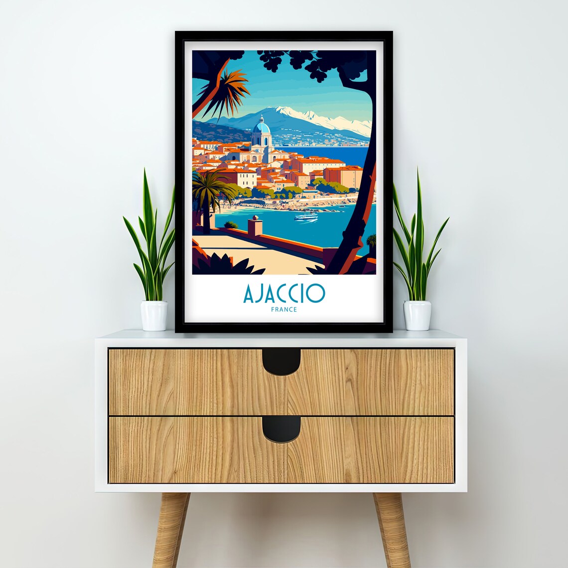 Ajaccio France Bay Town Domed Church Palm Trees Retro Art Poster - Image 3