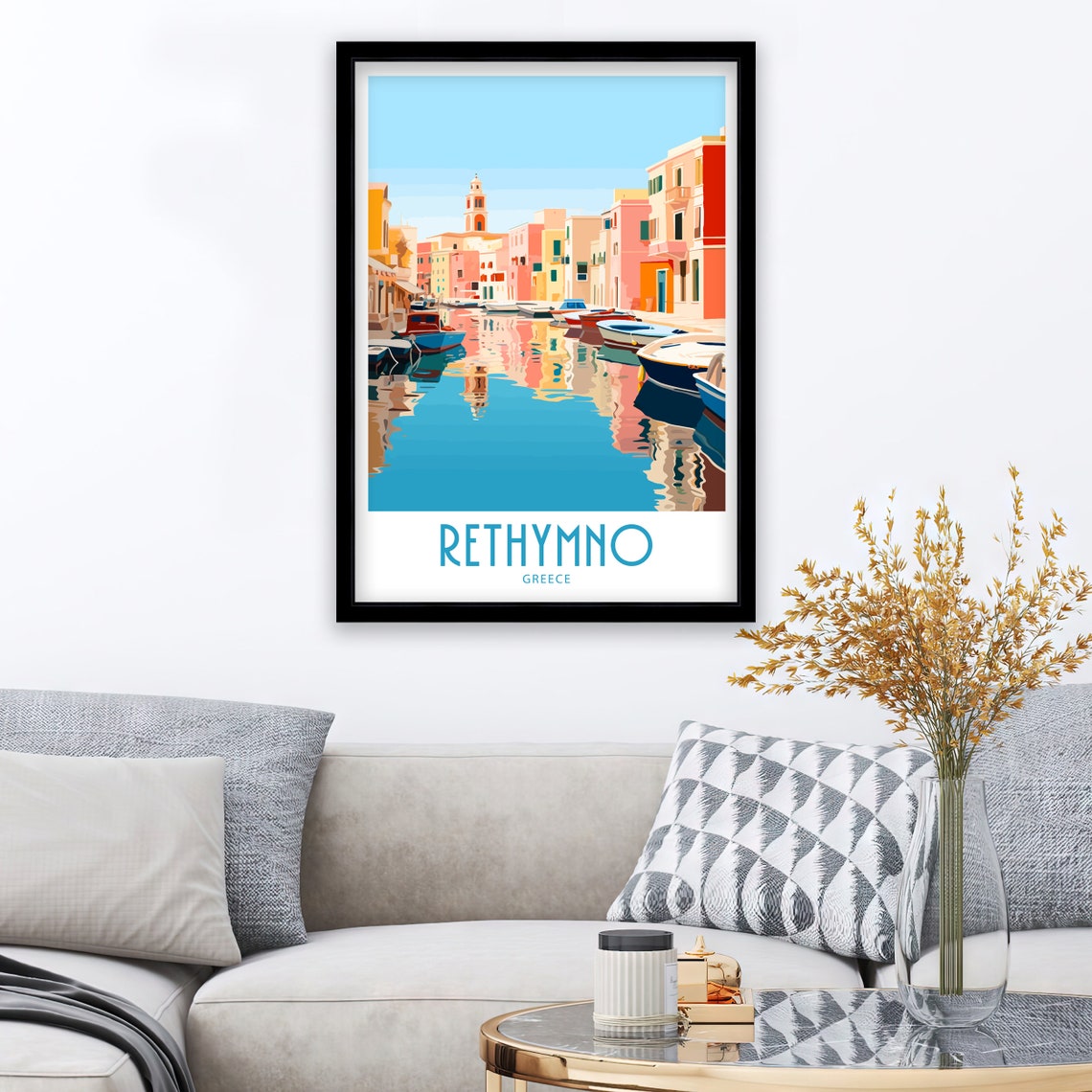 Rethymno Greece Colorful Waterfront Reflections Old Town Harbor Poster - Image 3