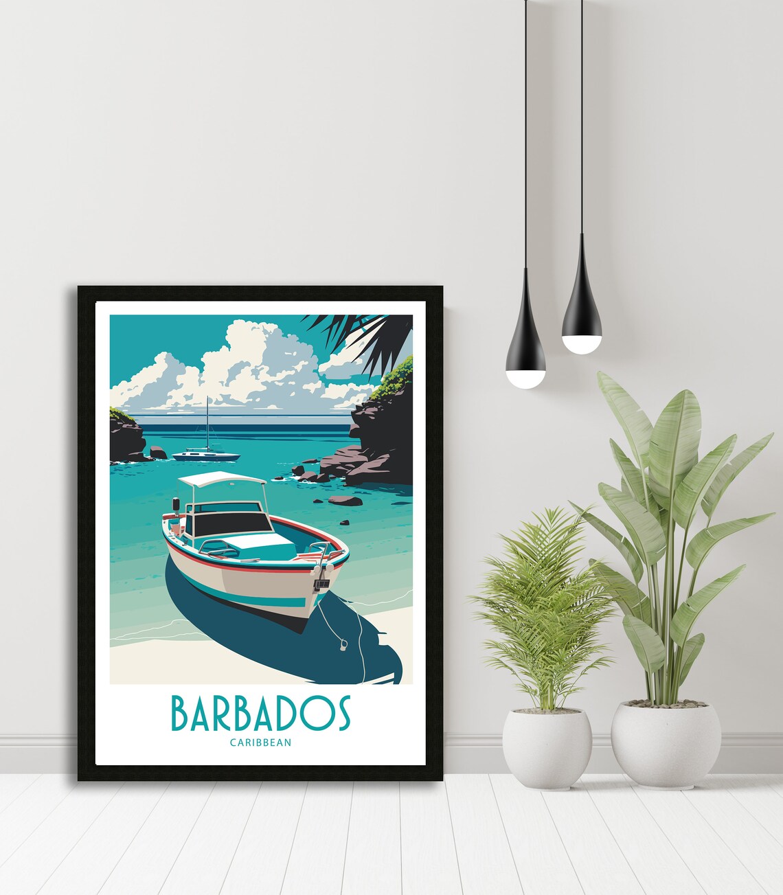 Barbados Caribbean Fishing Boat Turquoise Bay Vintage Travel Poster - Image 4