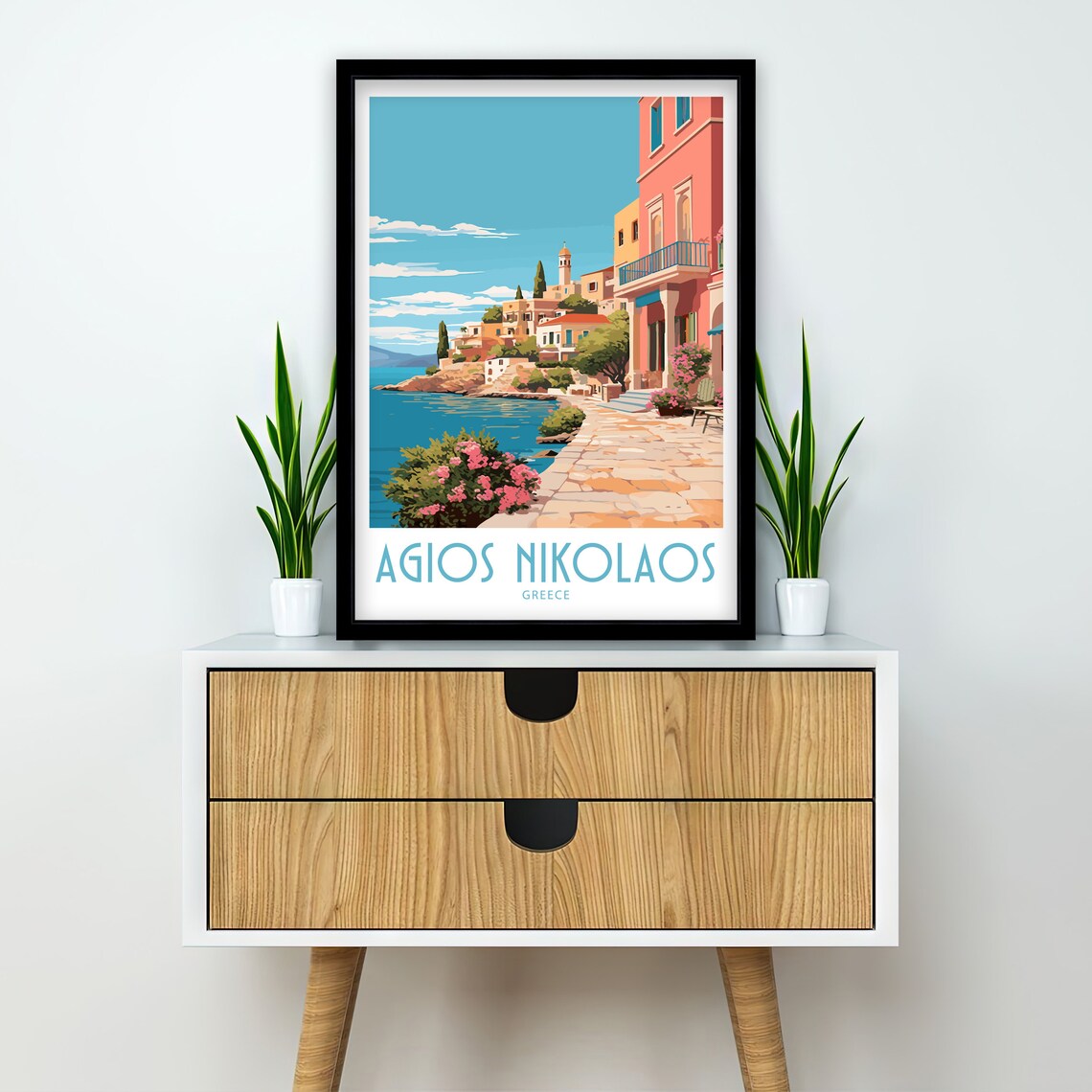 Agios Nikolaos Greece Waterfront Promenade Blooms Travel Poster - Image 2