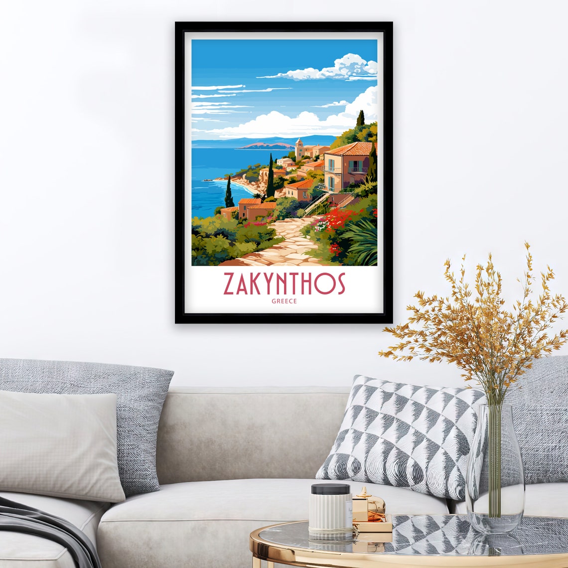 Zakynthos Greece Hillside Village Coastal Path Travel Poster - Image 3