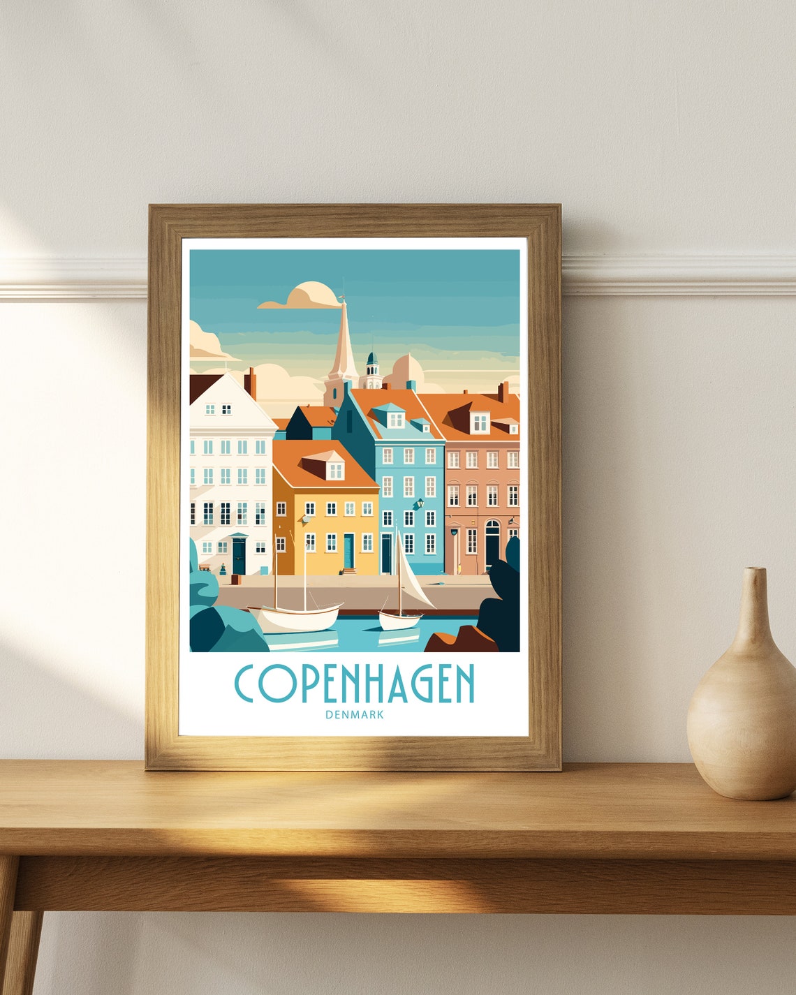 Copenhagen Denmark Pastel Harbor Houses Sailboats Retro Poster - Image 4
