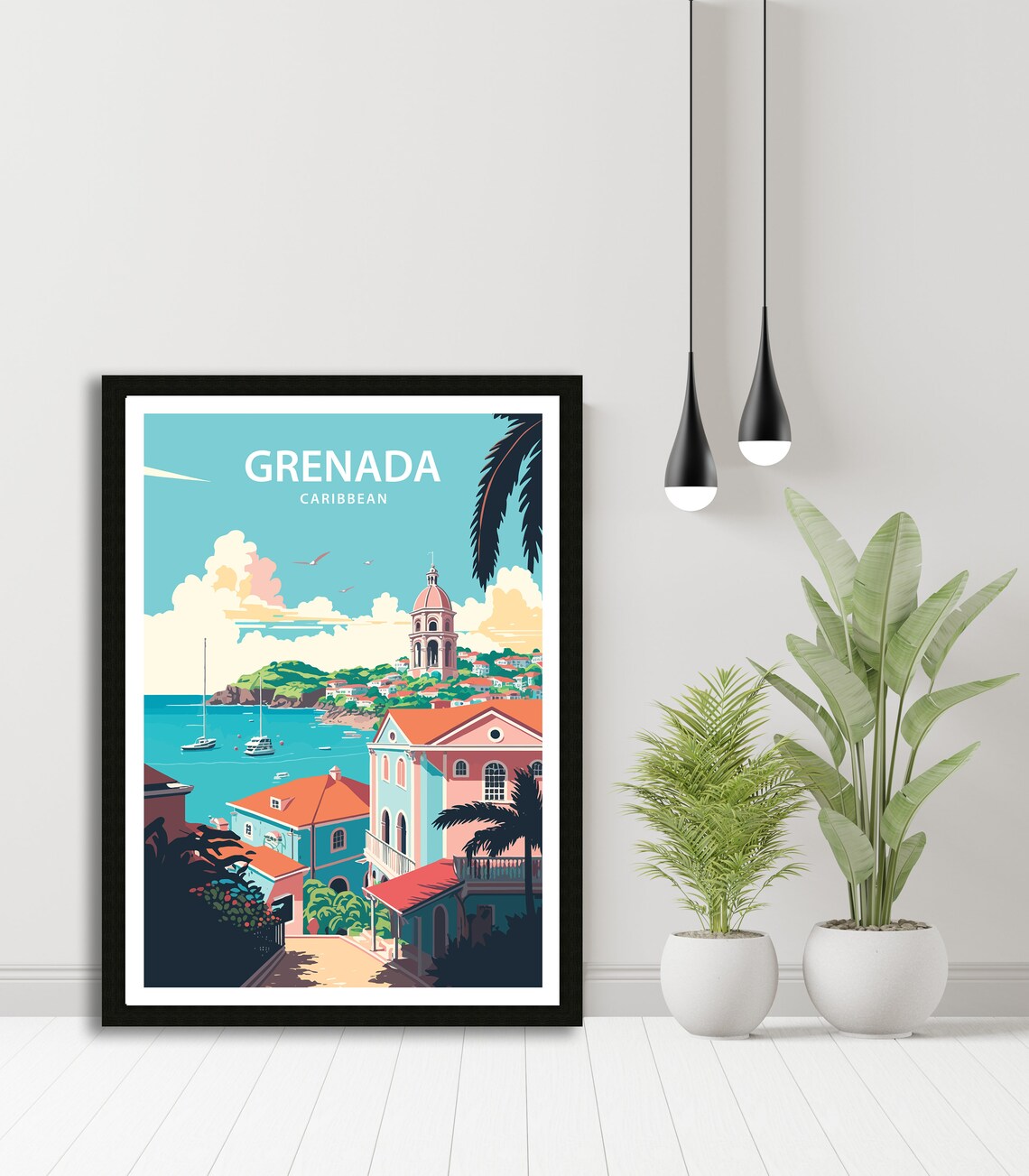 Grenada Caribbean Coastal Church Tower And Turquoise Bay Travel Poster - Image 4