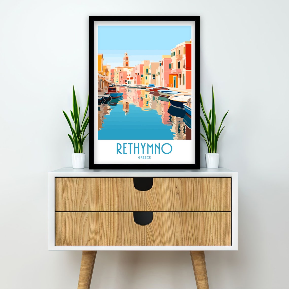 Rethymno Greece Colorful Waterfront Reflections Old Town Harbor Poster - Image 2