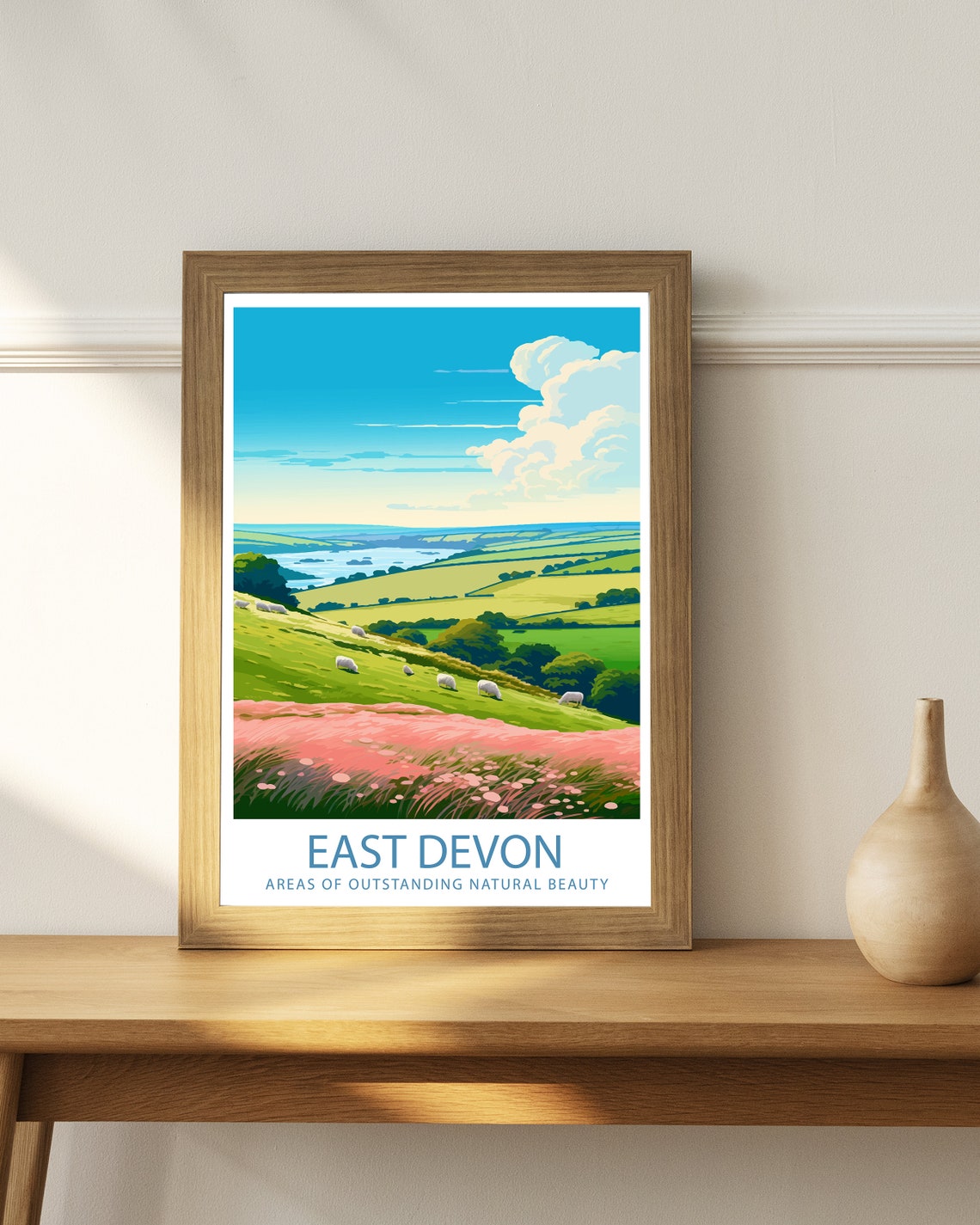 East Devon Countryside Sheep Pastures Wildflower Hillside Art Poster - Image 3