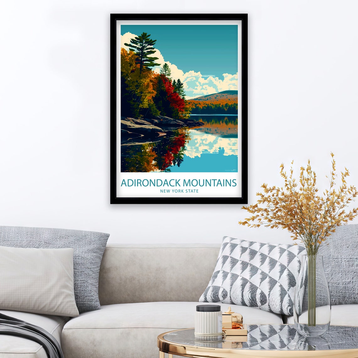 Adirondack Mountains New York Autumn Lake Reflection Travel Poster - Image 2