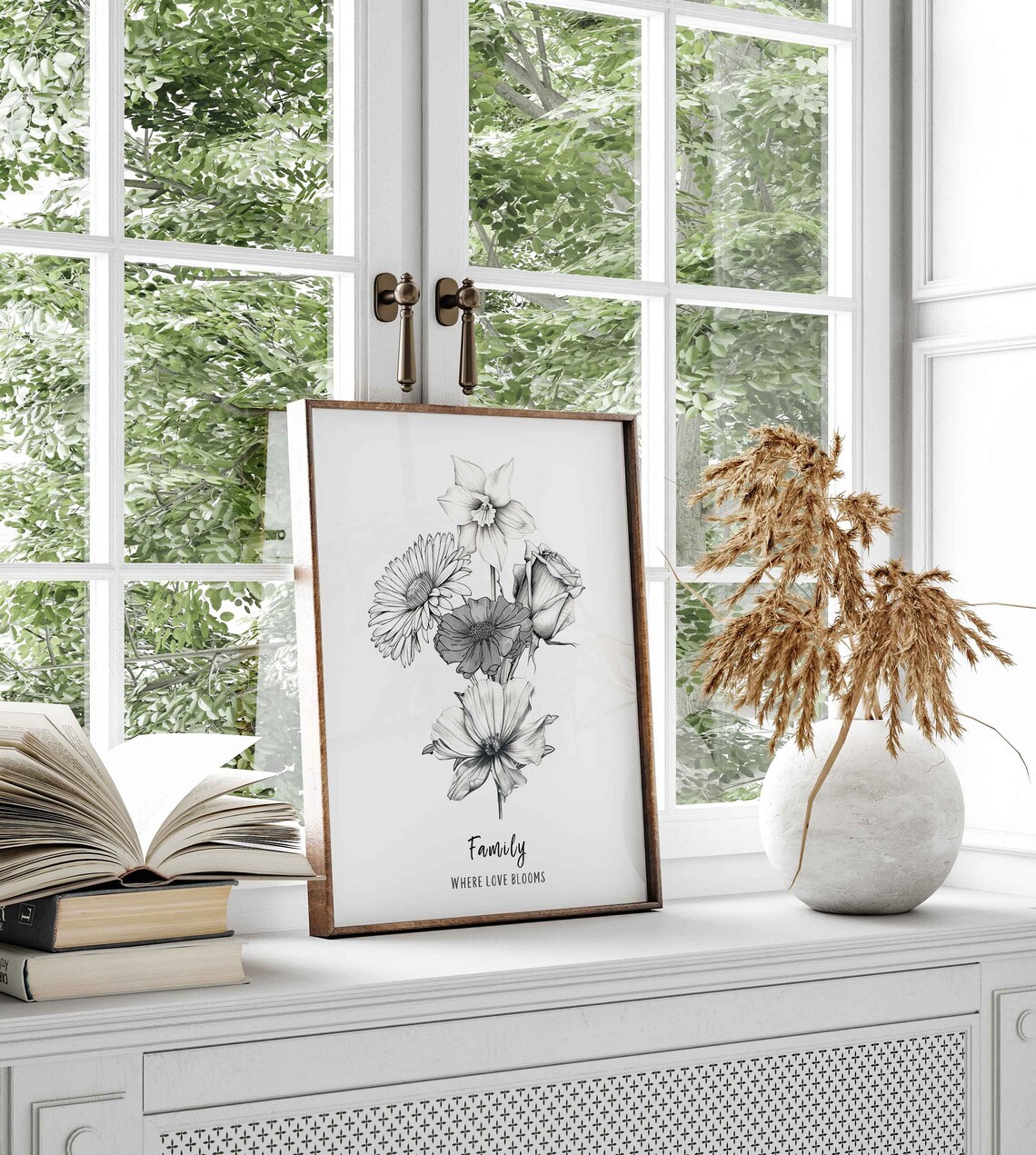 Custom Birth Flower Family Bouquet Line Art Print - Image 2